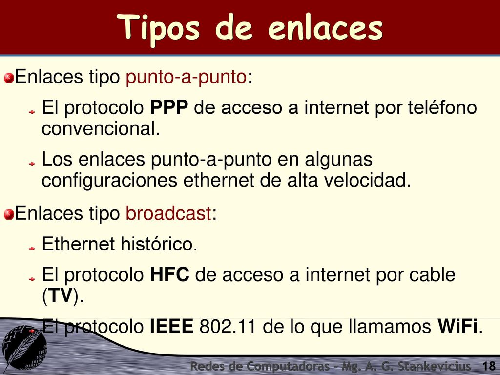 Tipos de enlaces Enlaces tipo punto-a-punto: