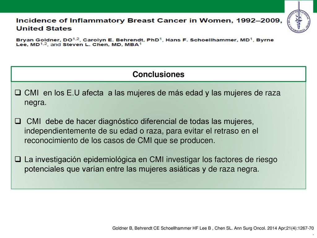 Conclusiones CMI en los E.U afecta a las mujeres de más edad y las mujeres de raza negra.