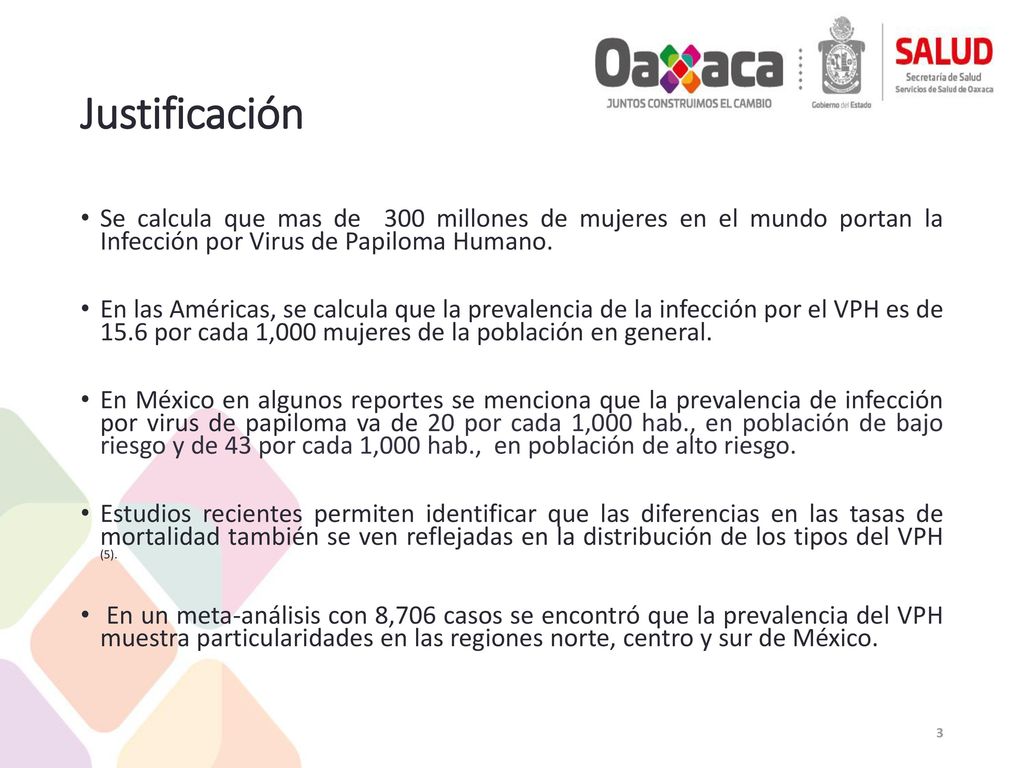 Justificación Se calcula que mas de 300 millones de mujeres en el mundo portan la Infección por Virus de Papiloma Humano.
