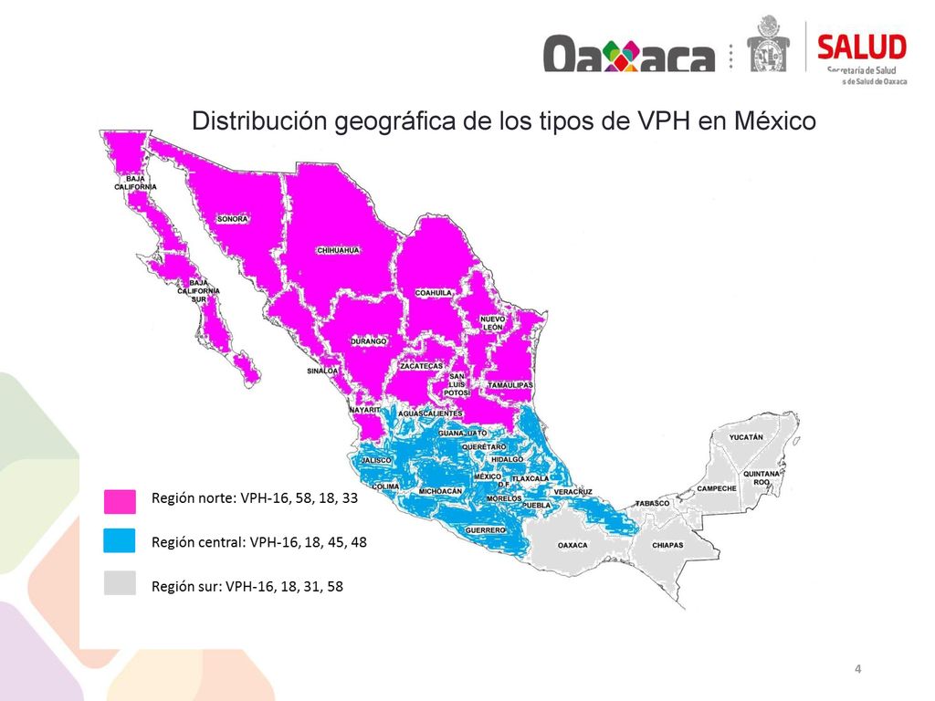 Distribución geográfica de los tipos de VPH en México