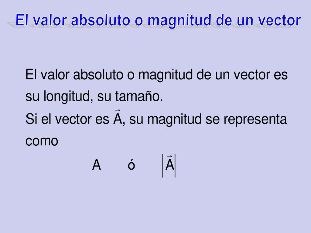 El valor absoluto o magnitud de un vector
