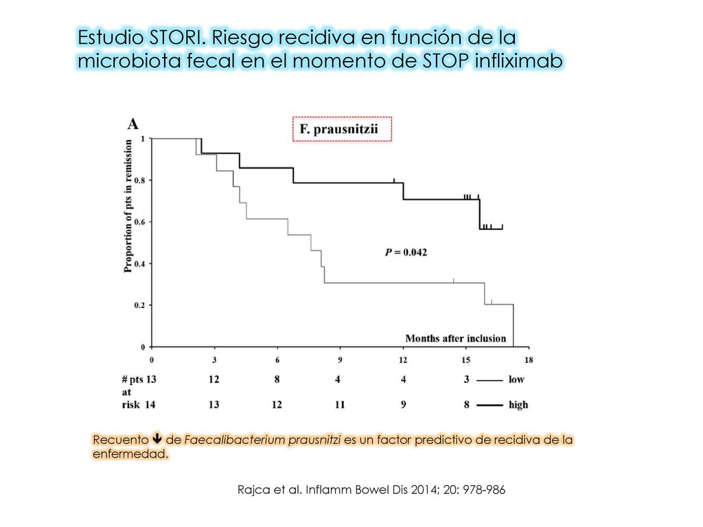 Estudio STORI. Riesgo recidiva en función de la microbiota fecal en el momento de STOP infliximab
