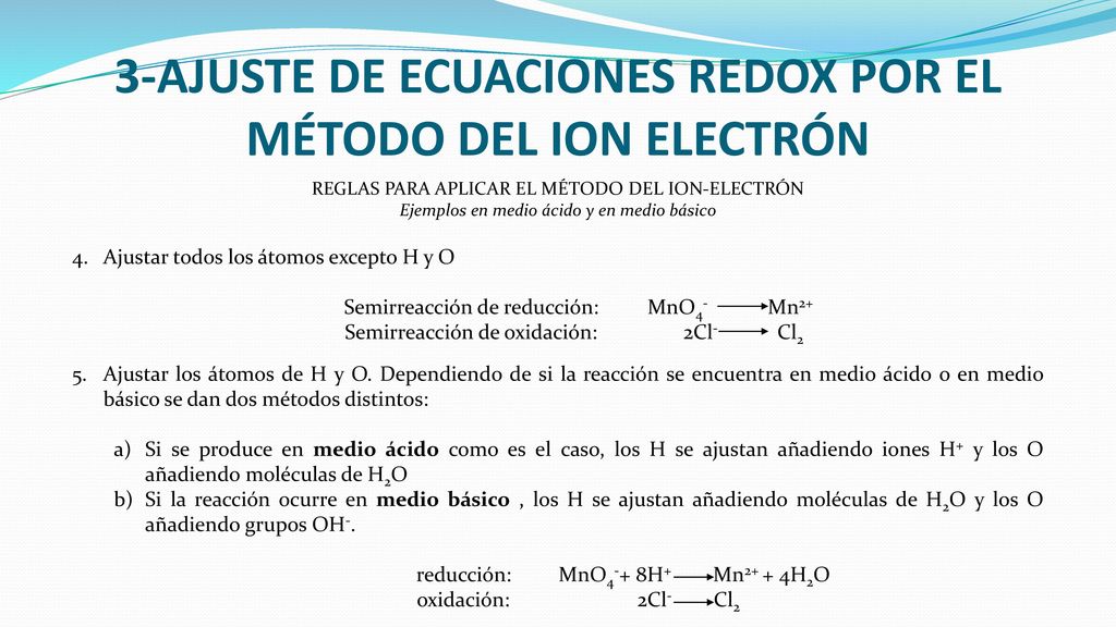 3-AJUSTE DE ECUACIONES REDOX POR EL MÉTODO DEL ION ELECTRÓN