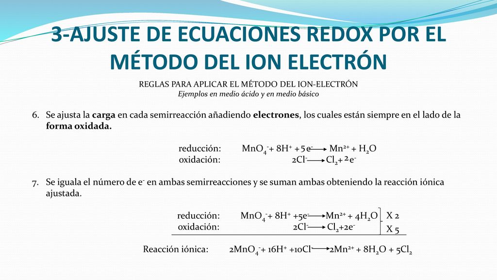 3-AJUSTE DE ECUACIONES REDOX POR EL MÉTODO DEL ION ELECTRÓN