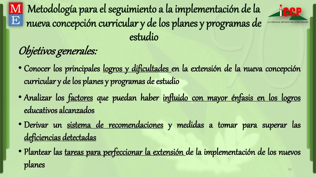 Metodología para el seguimiento a la implementación de la nueva concepción curricular y de los planes y programas de estudio