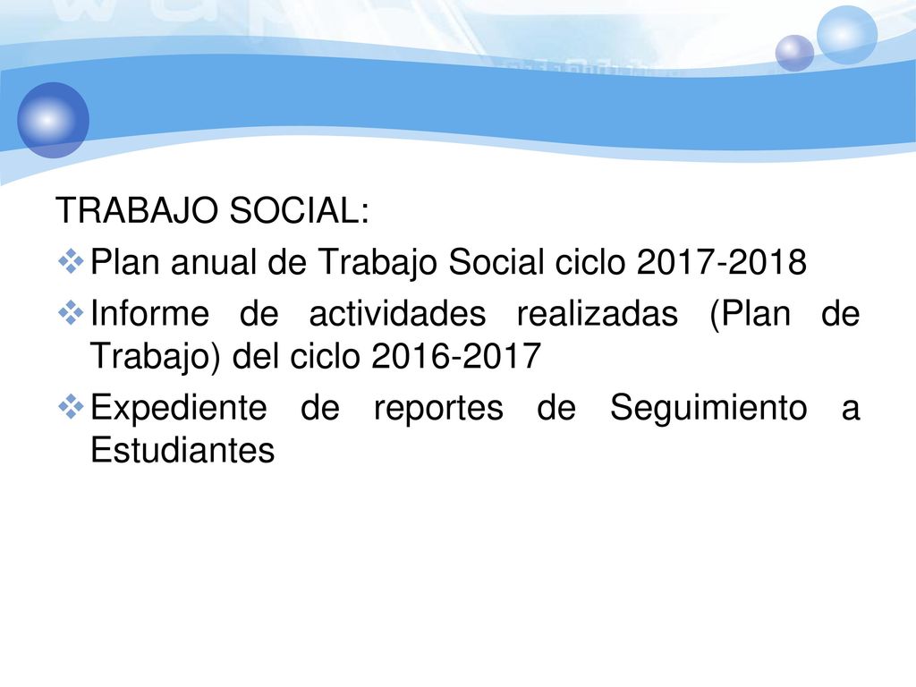 TRABAJO SOCIAL: Plan anual de Trabajo Social ciclo Informe de actividades realizadas (Plan de Trabajo) del ciclo
