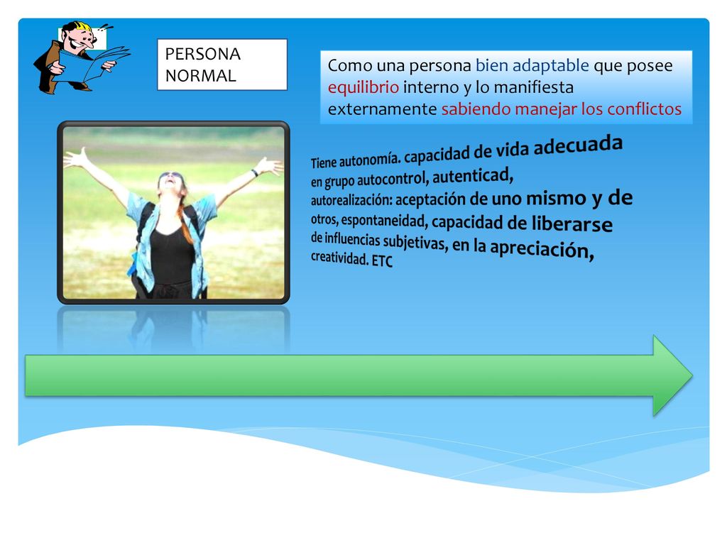PERSONA NORMAL Como una persona bien adaptable que posee equilibrio interno y lo manifiesta externamente sabiendo manejar los conflictos.
