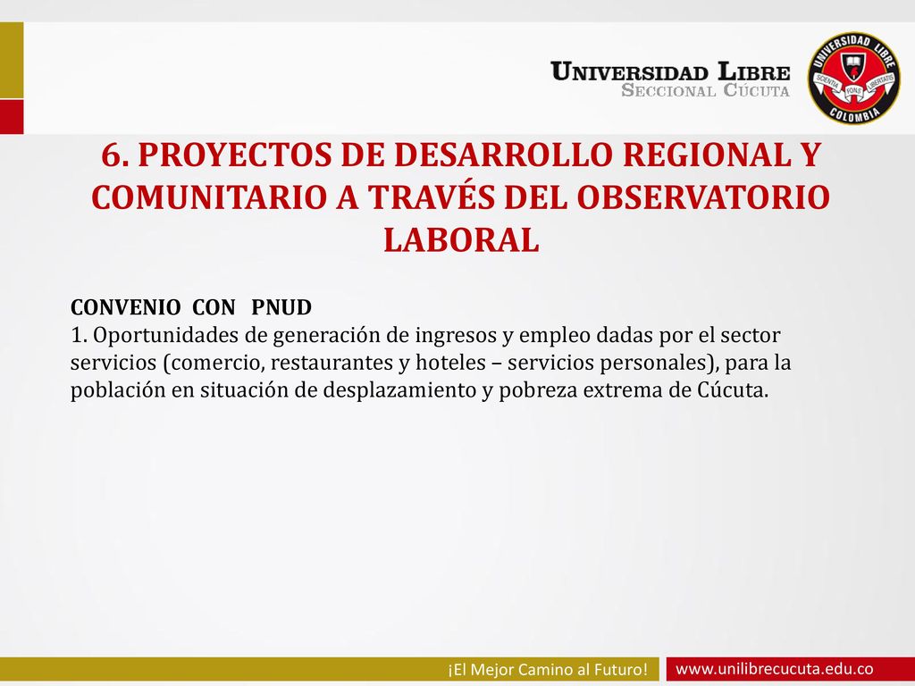 6. PROYECTOS DE DESARROLLO REGIONAL Y COMUNITARIO A TRAVÉS DEL OBSERVATORIO LABORAL