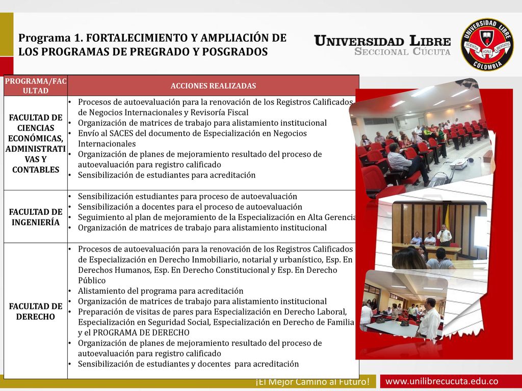 Programa 1. FORTALECIMIENTO Y AMPLIACIÓN DE LOS PROGRAMAS DE PREGRADO Y POSGRADOS