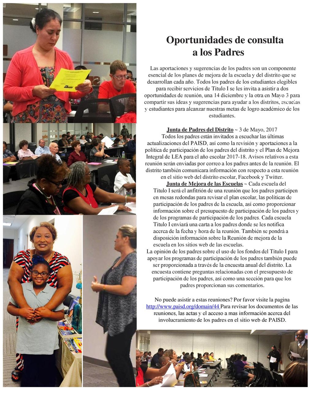 Junta de Padres del Distrito ~ 3 de Mayo, 2017