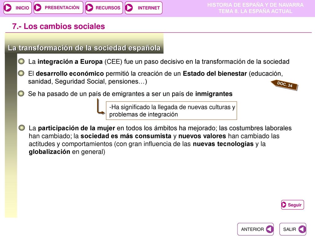7.- Los cambios sociales La transformación de la sociedad española