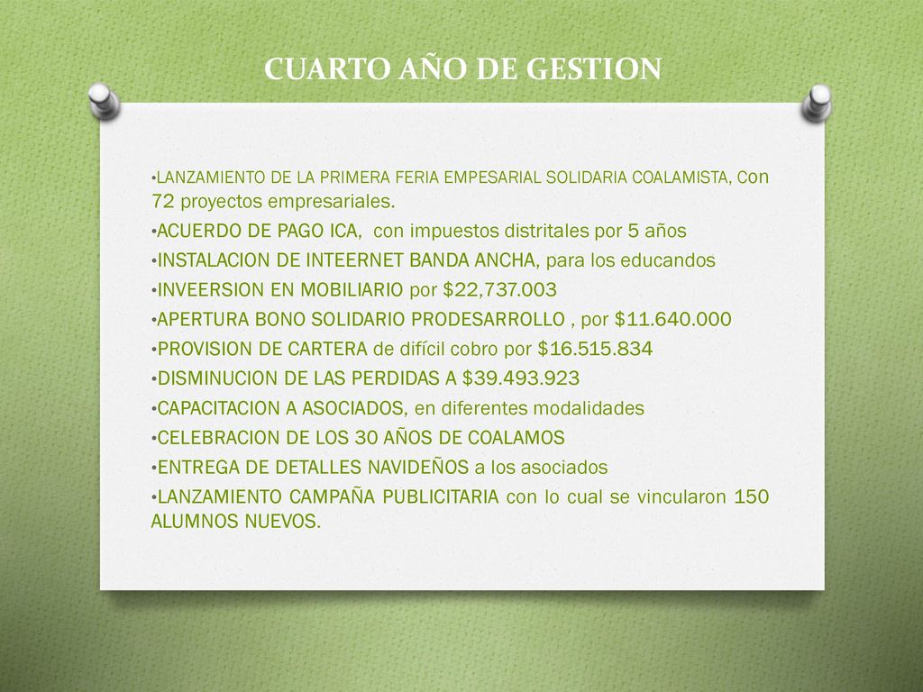 CUARTO AÑO DE GESTION LANZAMIENTO DE LA PRIMERA FERIA EMPESARIAL SOLIDARIA COALAMISTA, Con 72 proyectos empresariales.