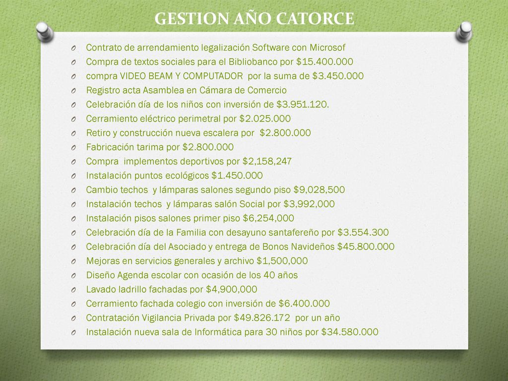 GESTION AÑO CATORCE Contrato de arrendamiento legalización Software con Microsof. Compra de textos sociales para el Bibliobanco por $