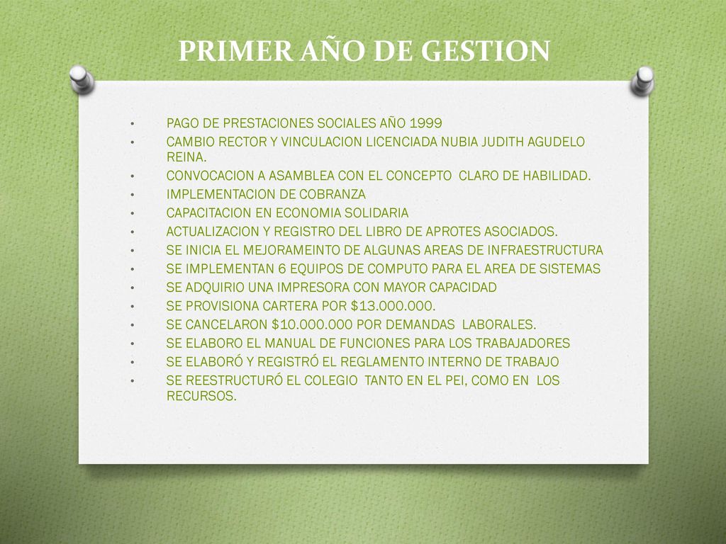 PRIMER AÑO DE GESTION PAGO DE PRESTACIONES SOCIALES AÑO 1999