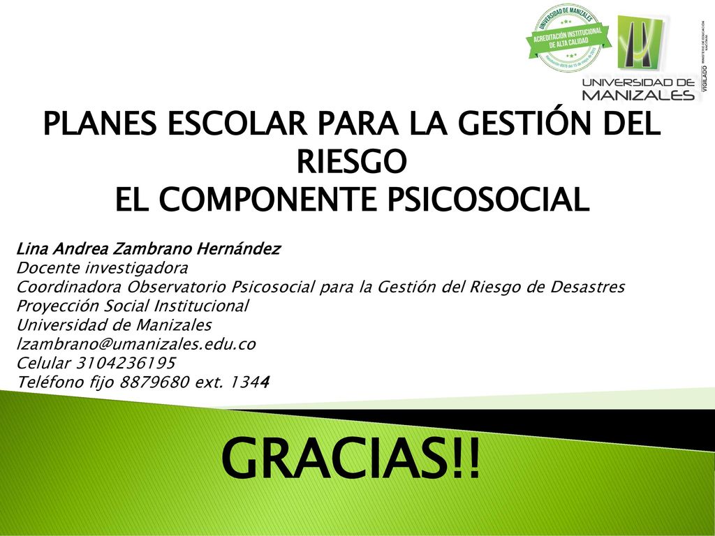 PLANES ESCOLAR PARA LA GESTIÓN DEL RIESGO EL COMPONENTE PSICOSOCIAL