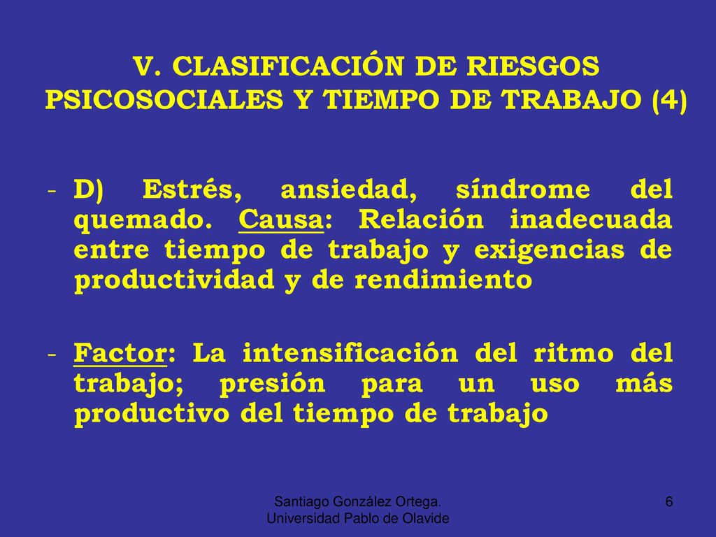 V. CLASIFICACIÓN DE RIESGOS PSICOSOCIALES Y TIEMPO DE TRABAJO (4)