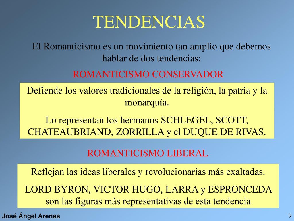 TENDENCIAS El Romanticismo es un movimiento tan amplio que debemos hablar de dos tendencias: ROMANTICISMO CONSERVADOR.