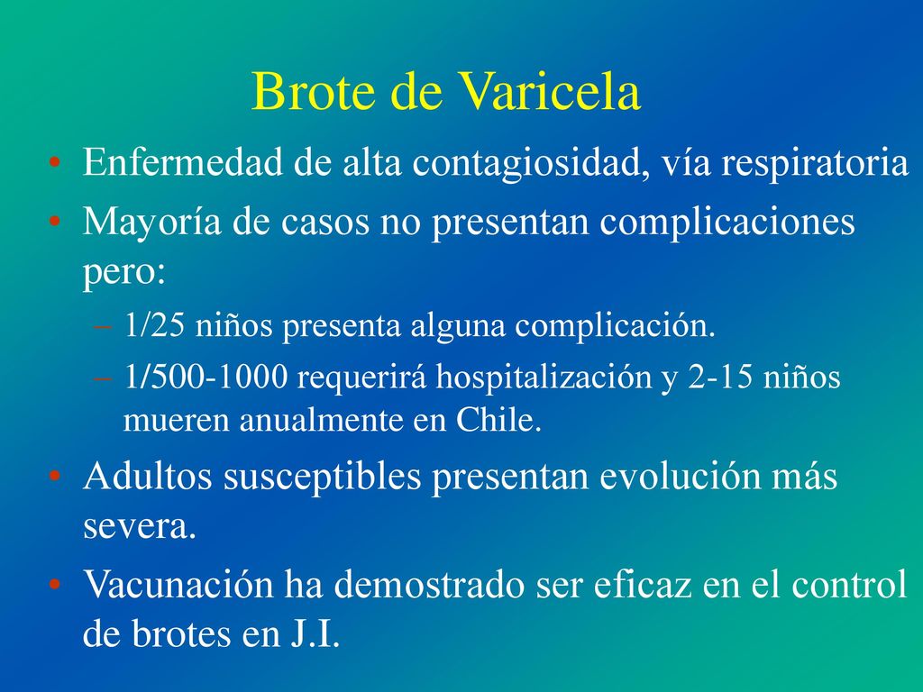 Brote de Varicela Enfermedad de alta contagiosidad, vía respiratoria