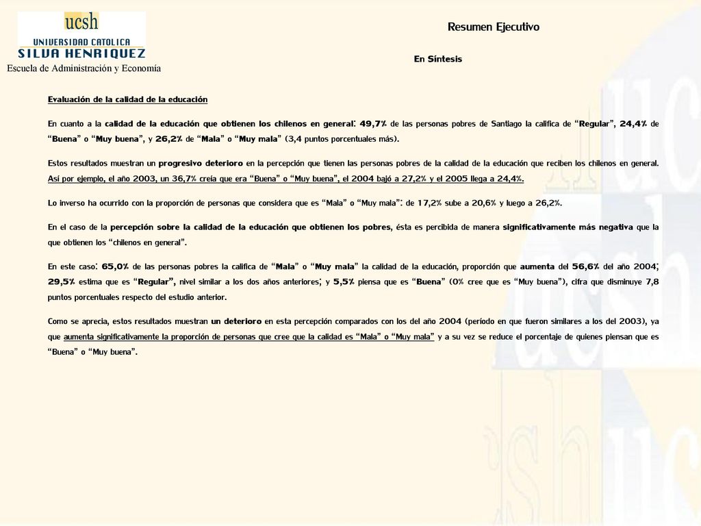 Resumen Ejecutivo En Síntesis Evaluación de la calidad de la educación