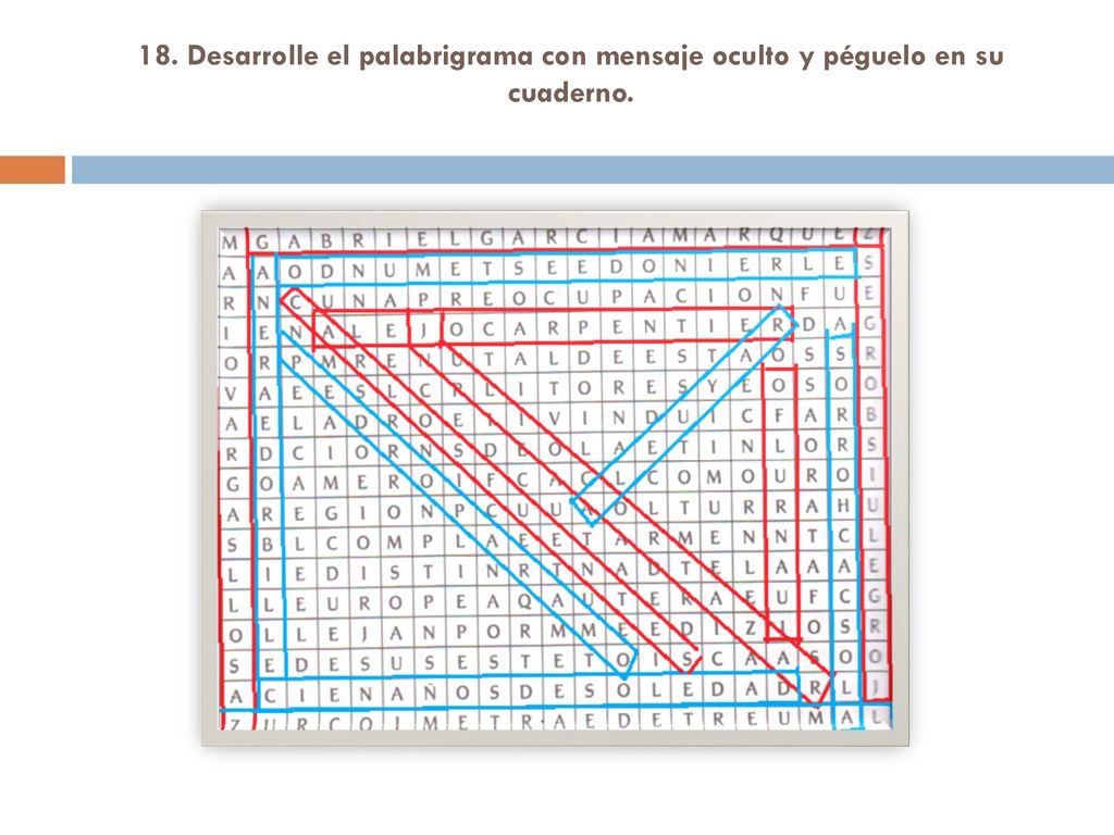 18. Desarrolle el palabrigrama con mensaje oculto y péguelo en su cuaderno.
