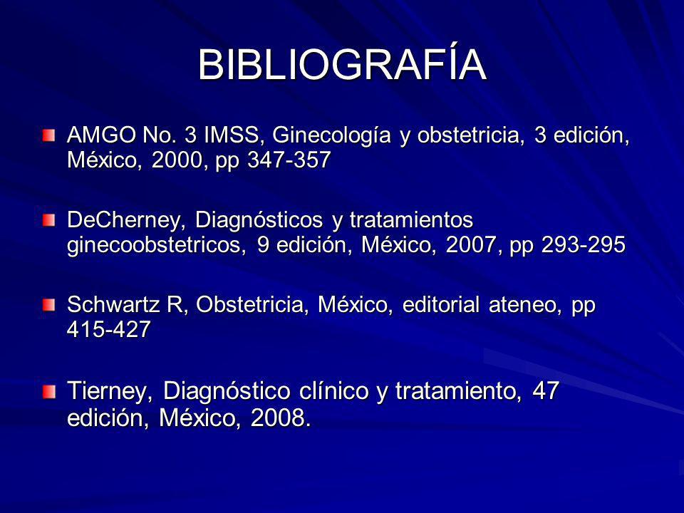 BIBLIOGRAFÍA AMGO No. 3 IMSS, Ginecología y obstetricia, 3 edición, México, 2000, pp