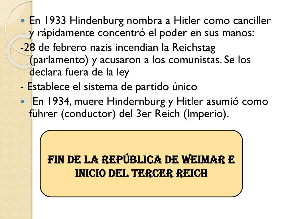Fin de la República de Weimar e inici0 del Tercer Reich