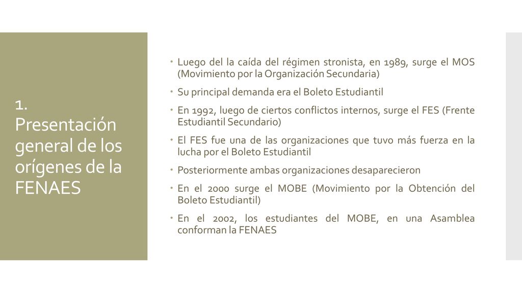 1. Presentación general de los orígenes de la FENAES
