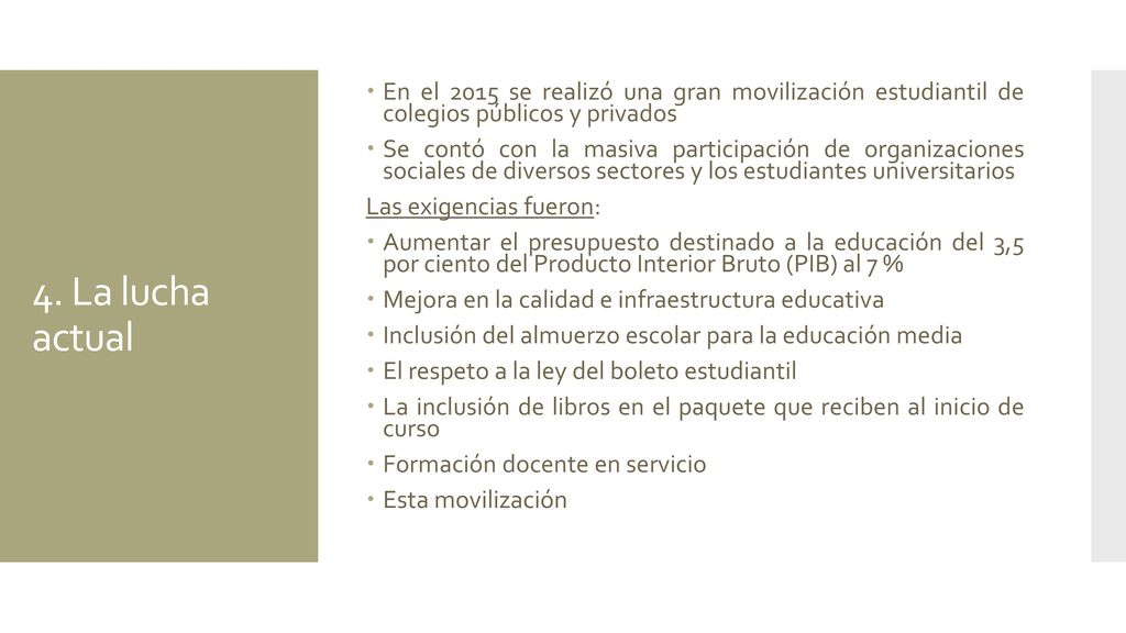 En el 2015 se realizó una gran movilización estudiantil de colegios públicos y privados