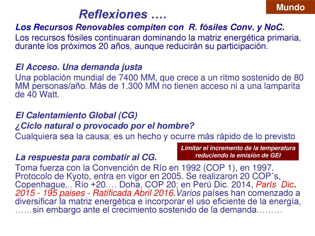 Limitar el incremento de la temperatura reduciendo la emisión de GEI