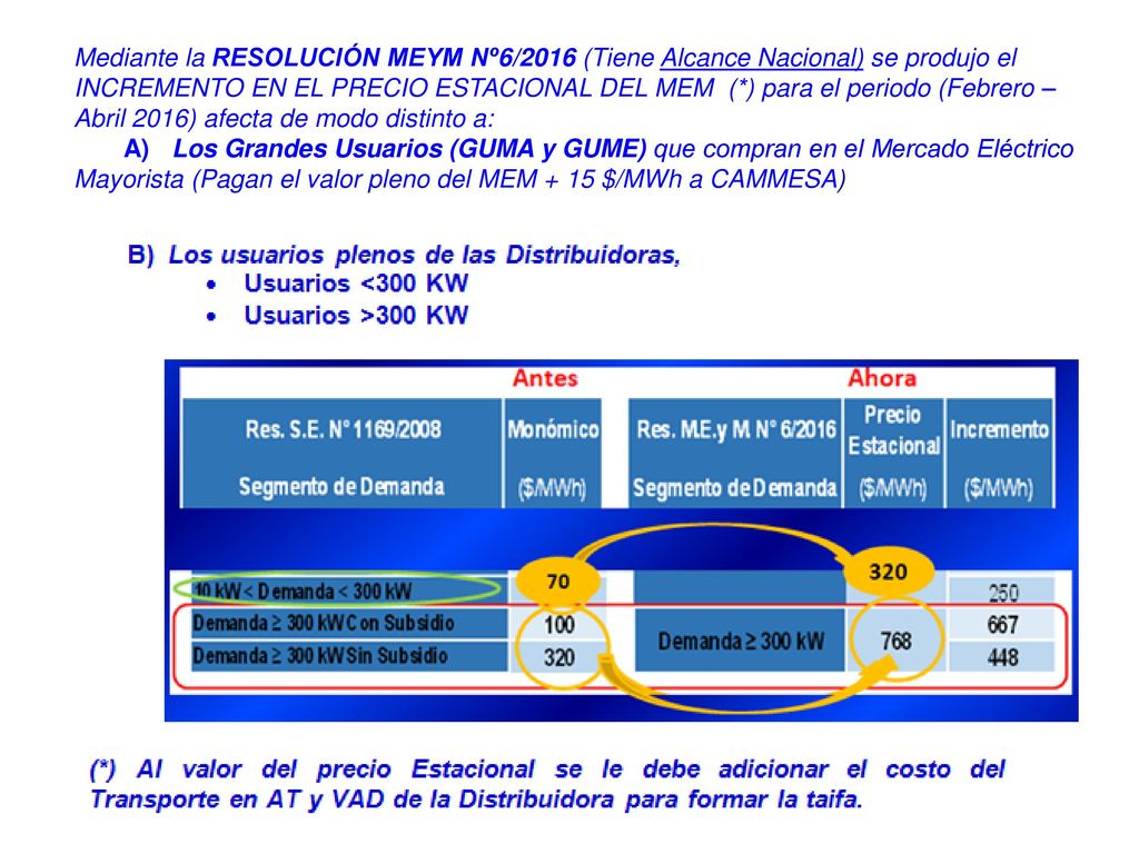 Mediante la RESOLUCIÓN MEYM Nº6/2016 (Tiene Alcance Nacional) se produjo el INCREMENTO EN EL PRECIO ESTACIONAL DEL MEM (*) para el periodo (Febrero – Abril 2016) afecta de modo distinto a: