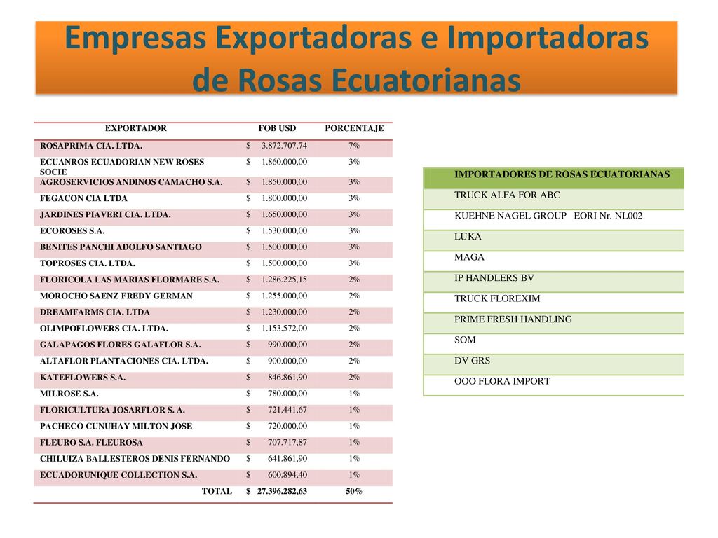Empresas Exportadoras e Importadoras de Rosas Ecuatorianas