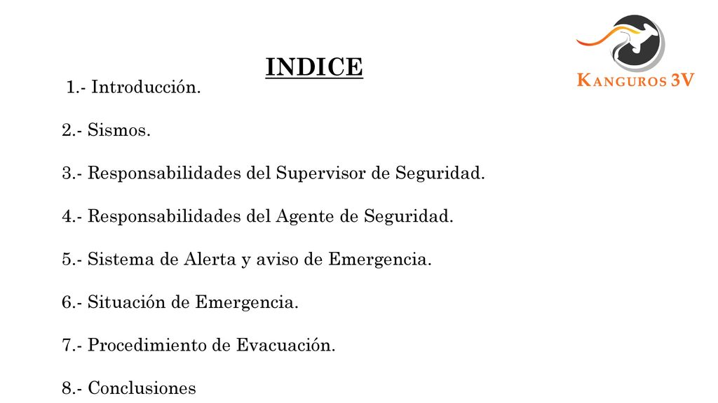 INDICE 2.- Sismos. 3.- Responsabilidades del Supervisor de Seguridad.
