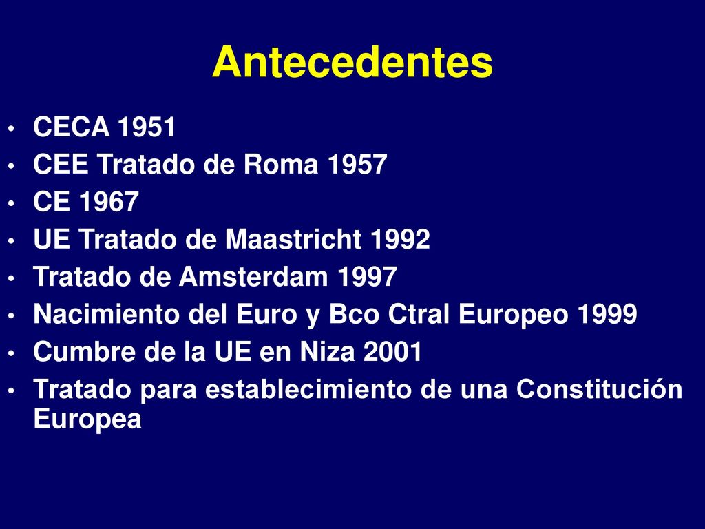 Antecedentes CECA 1951 CEE Tratado de Roma 1957 CE 1967