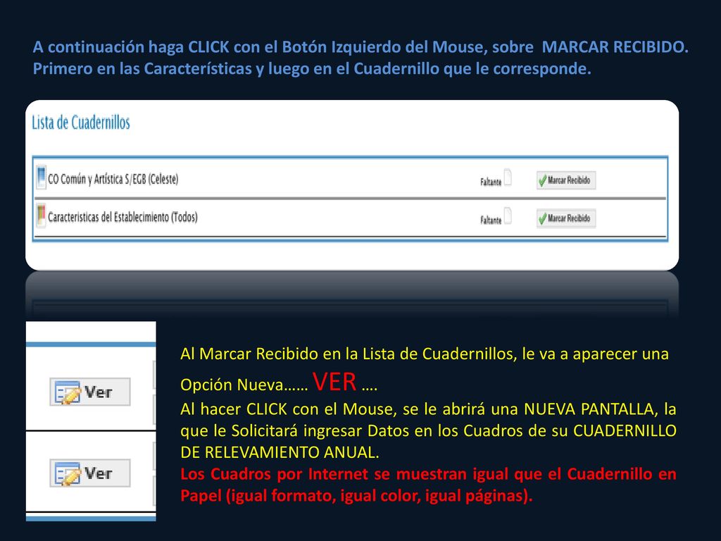 A continuación haga CLICK con el Botón Izquierdo del Mouse, sobre MARCAR RECIBIDO.