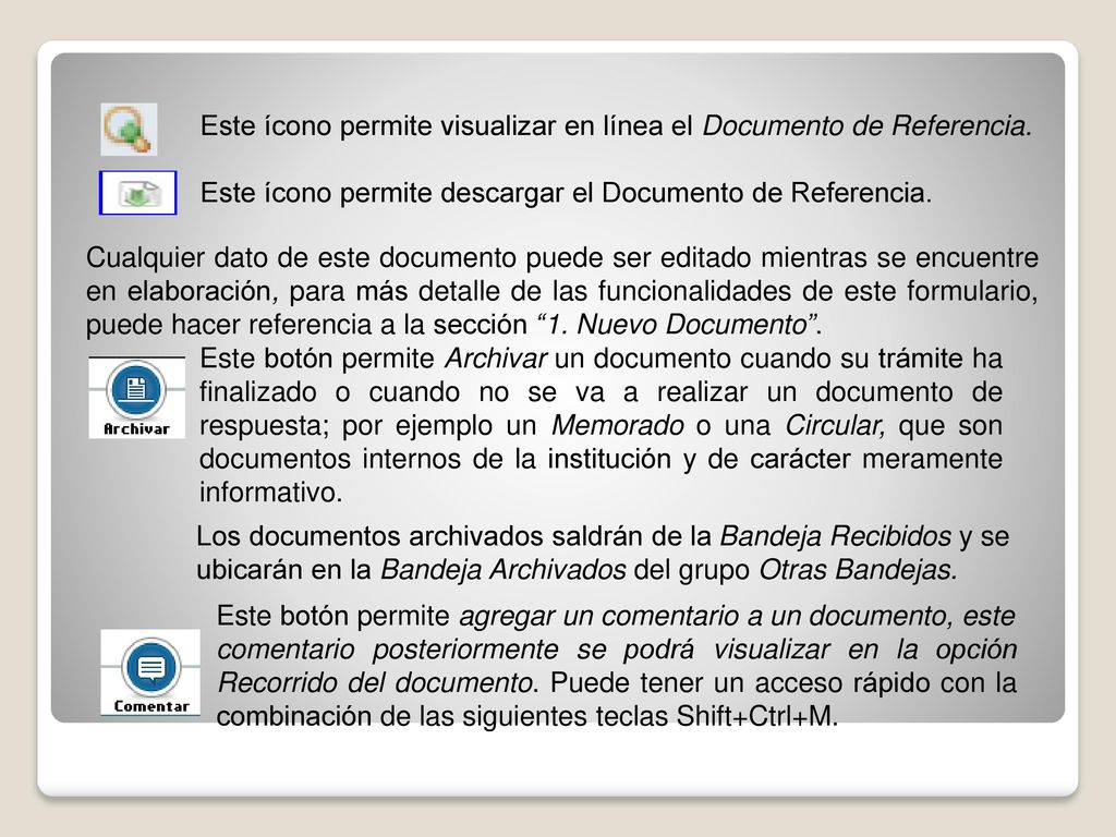 Este ícono permite visualizar en línea el Documento de Referencia.
