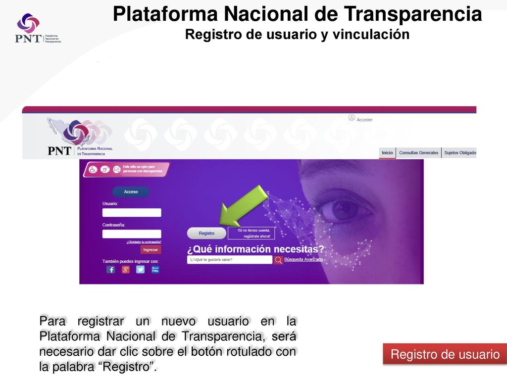 Plataforma Nacional de Transparencia Registro de usuario y vinculación