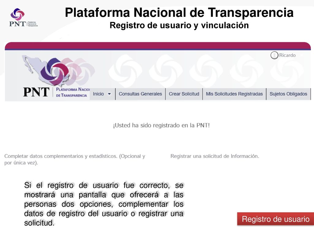 Plataforma Nacional de Transparencia Registro de usuario y vinculación