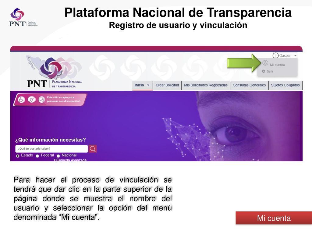Plataforma Nacional de Transparencia Registro de usuario y vinculación
