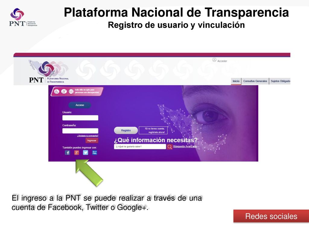 Plataforma Nacional de Transparencia Registro de usuario y vinculación