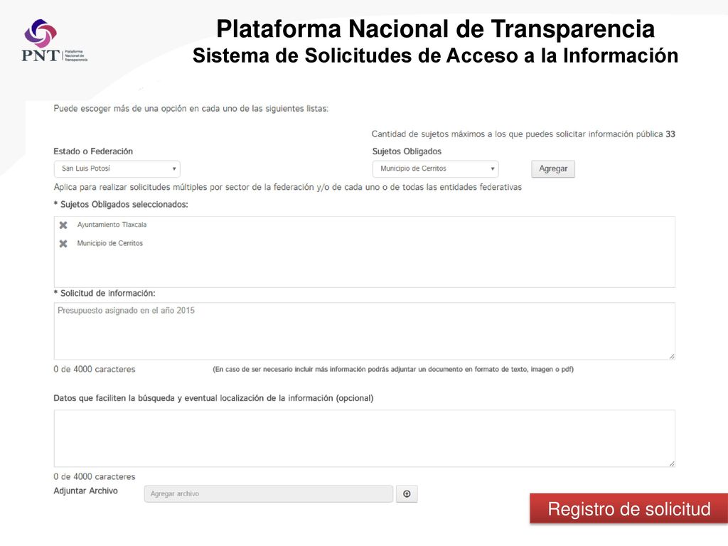 Plataforma Nacional de Transparencia Sistema de Solicitudes de Acceso a la Información