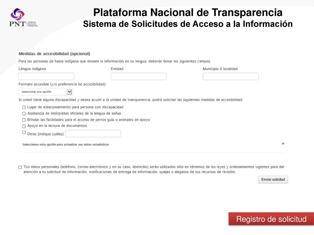 Plataforma Nacional de Transparencia Sistema de Solicitudes de Acceso a la Información