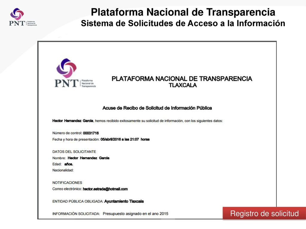Plataforma Nacional de Transparencia Sistema de Solicitudes de Acceso a la Información