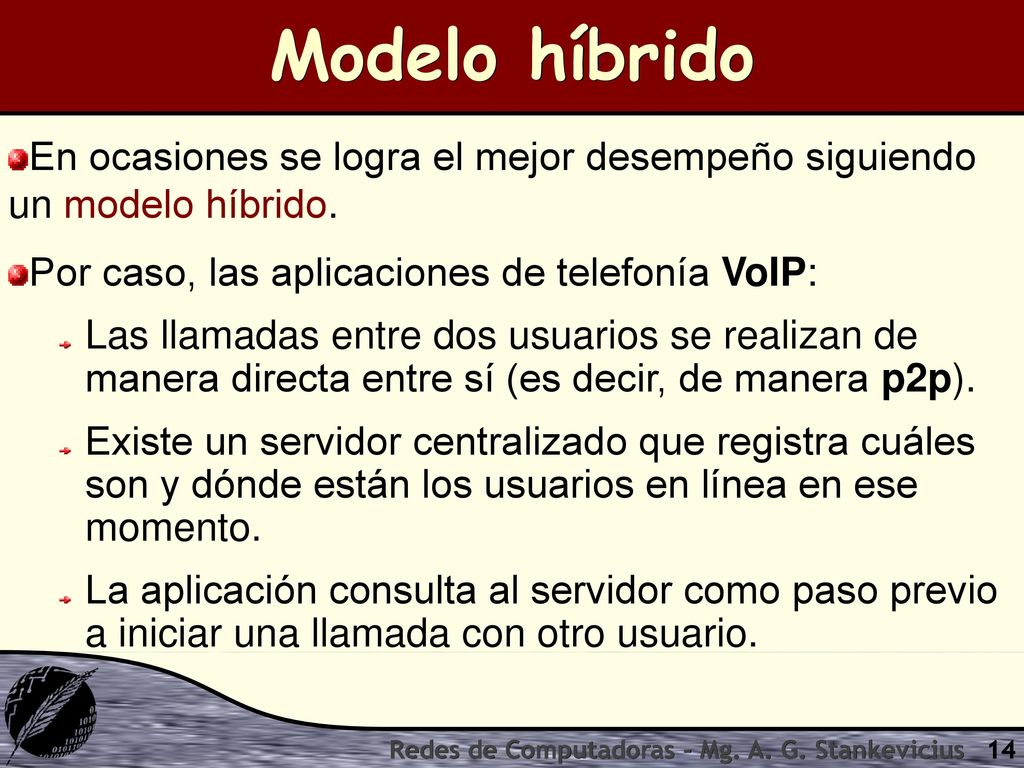 Modelo híbrido En ocasiones se logra el mejor desempeño siguiendo un modelo híbrido. Por caso, las aplicaciones de telefonía VoIP: