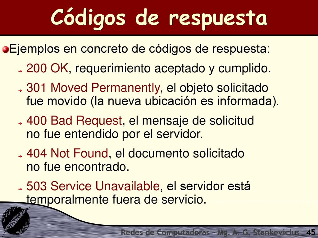 Códigos de respuesta Ejemplos en concreto de códigos de respuesta: