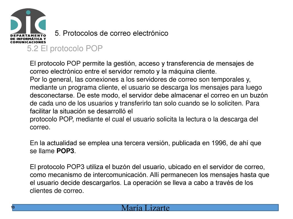 5.2 El protocolo POP 5. Protocolos de correo electrónico