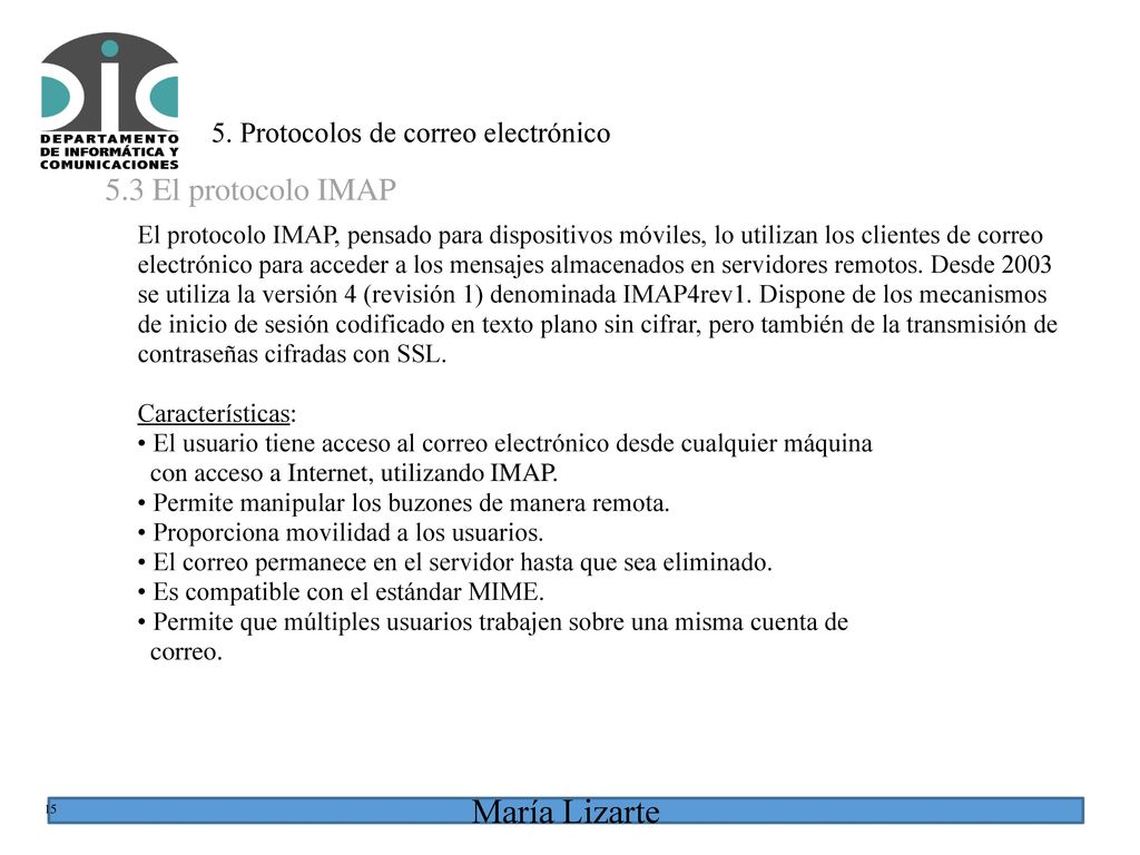 5.3 El protocolo IMAP 5. Protocolos de correo electrónico