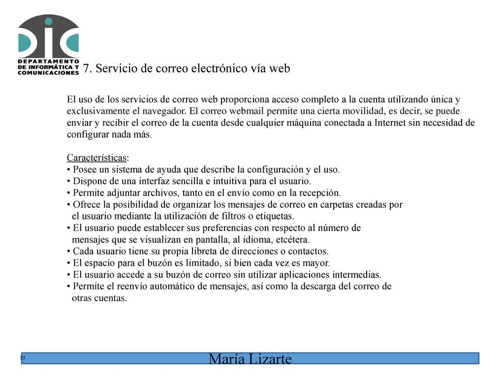 7. Servicio de correo electrónico vía web