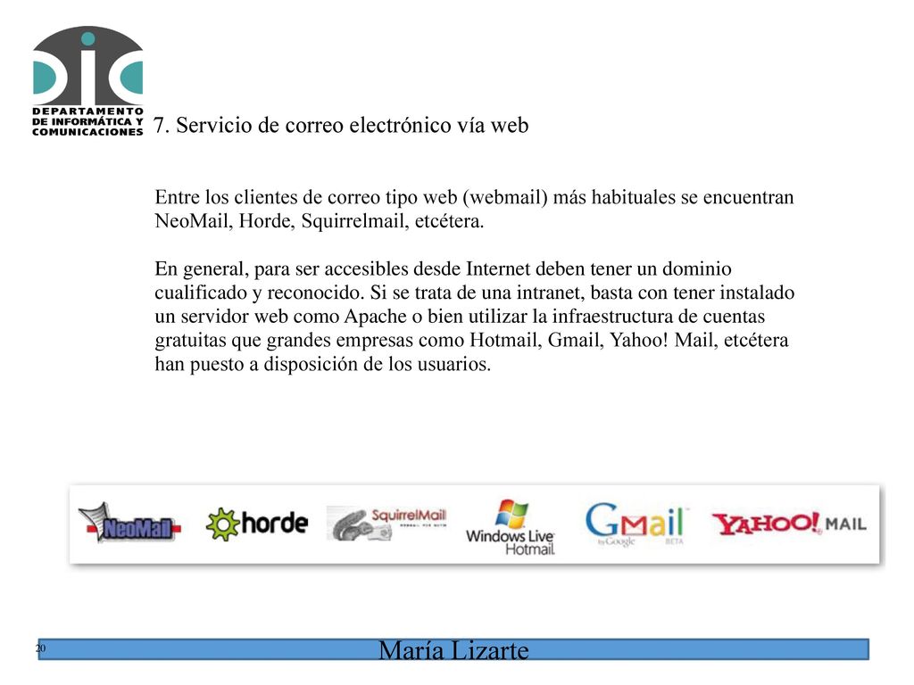 7. Servicio de correo electrónico vía web