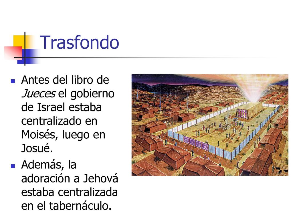 Trasfondo Antes del libro de Jueces el gobierno de Israel estaba centralizado en Moisés, luego en Josué.