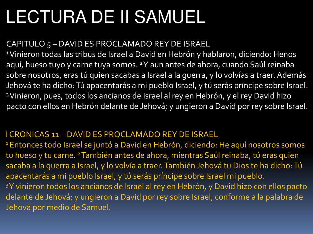 LECTURA DE II SAMUEL CAPITULO 5 – DAVID ES PROCLAMADO REY DE ISRAEL